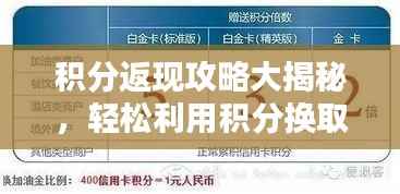 积分返现攻略大揭秘，轻松利用积分换取现金红利！